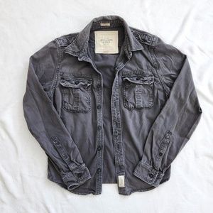 VINTAGE ABERCROMBIE & FITCH Distressed Shacket Grey Shirt Jacket Men's Large